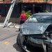 Carros e poste ficam destruídos após colisão no bairro do Cristo, em João Pessoa