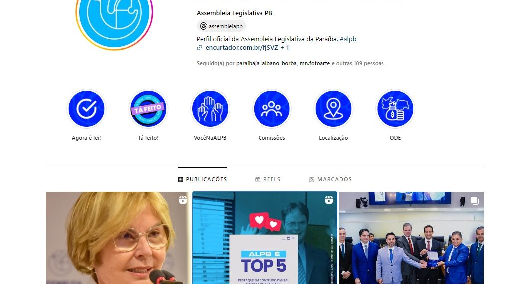 ALPB é Top 5 em engajamento no Instagram dentre todas as Assembleias do Brasil