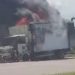 Caminhão carregado de pneus pega fogo na BR-230, próximo a Santa Rita