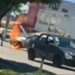 Motorista se revolta durante abordagem da Semob e ateia fogo no próprio carro