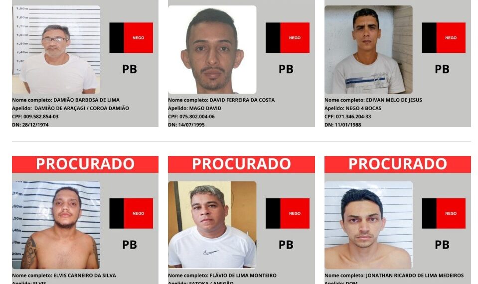 Paraíba tem 8 foragidos na lista de criminosos mais procurados do Brasil; saiba quem são