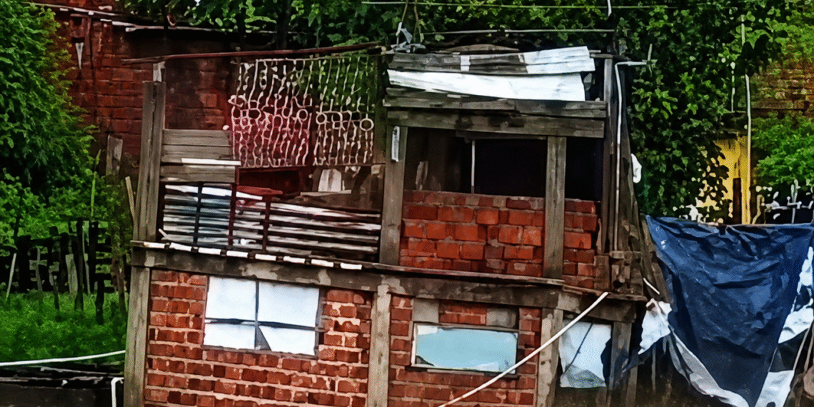 Casa desaba após cheia de rios em Itatuba, no Agreste da Paraíba