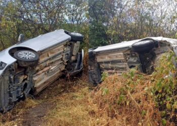 Colisão entre carro e picape termina com veículo tombado na BR-230, em Malta
