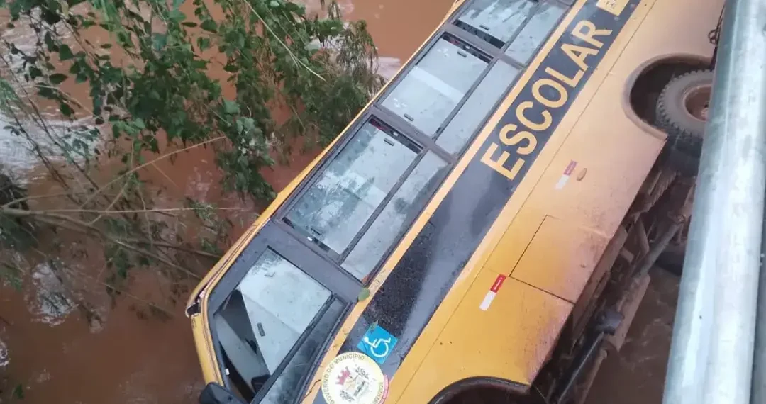 Ônibus escolar cai em ribanceira em Minas Gerais; veículo estava sem alunos